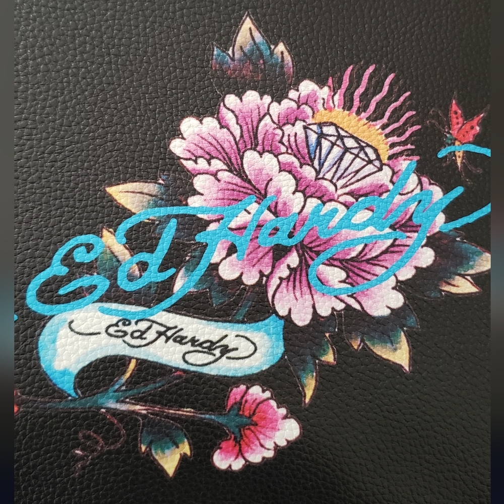 Ed Hardy Black and Pink Floral Shoulder Bag - Picture 6 of 10